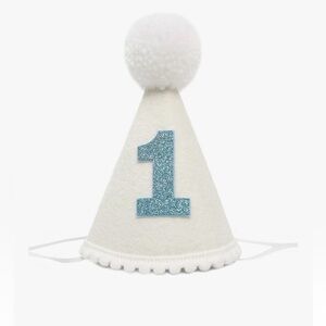 White and Blue Party Hat with Pom Pom